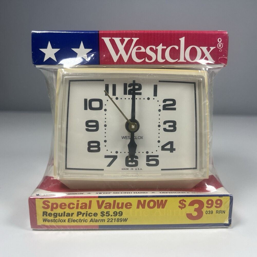 Vintage Westclox Electric Alarm Clock In Box. Antique White Color NIB Movie Prop